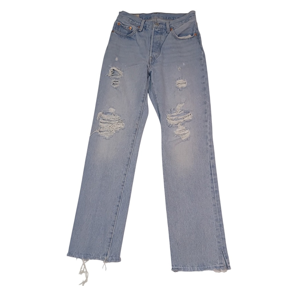 Levis Premium 501 Premium Distressed Light Wash Button Fly Jeans W25 L30 - 26x30